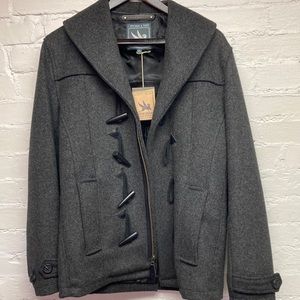 Spiewak wool military coat with shawl collar, Men’s Small, Charcoal gray